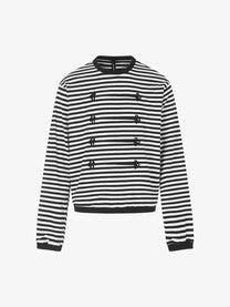 BLACK ENERGY | Striped Frog Button Sweatshirt in Black - front view