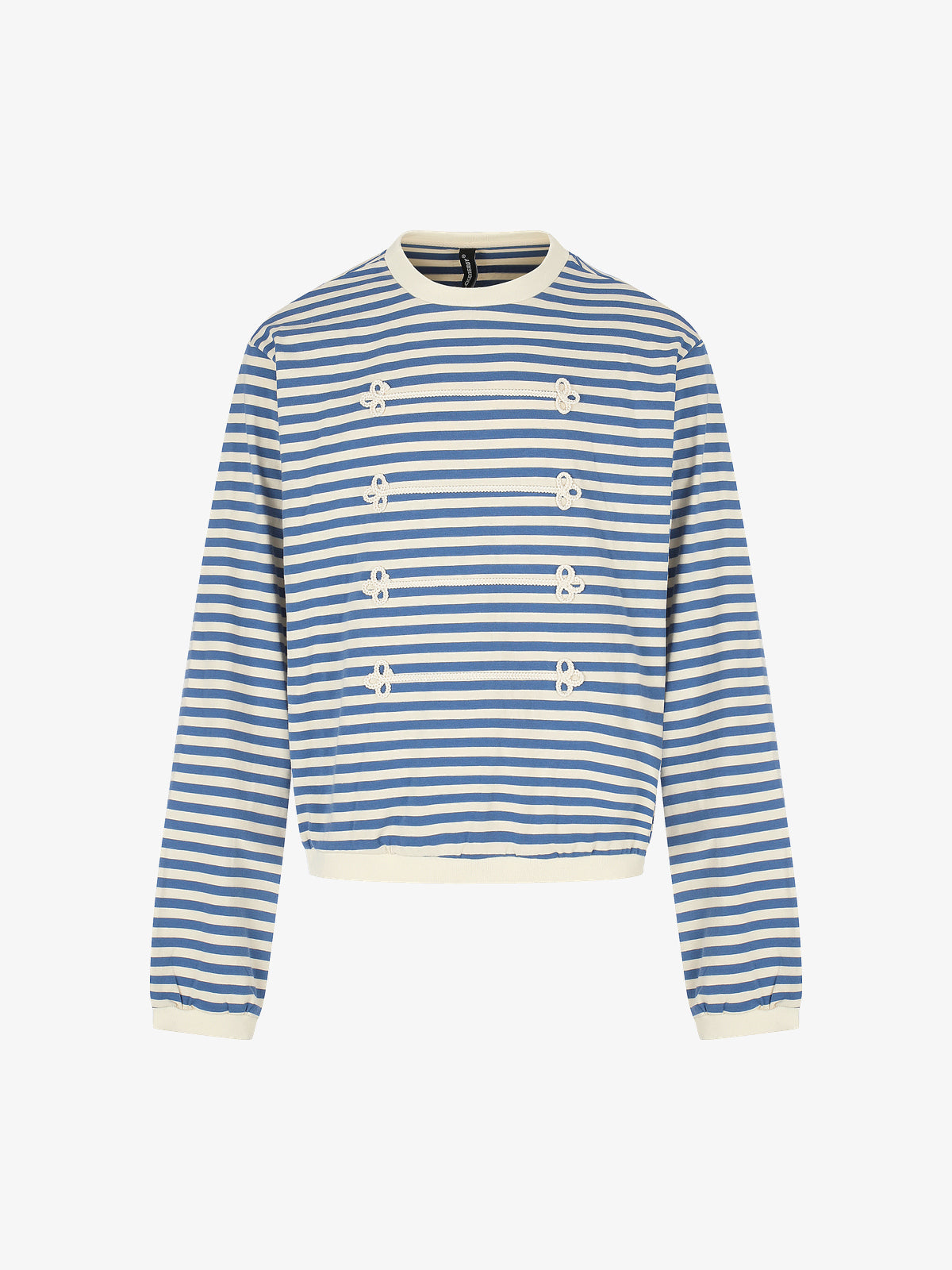 BLACK ENERGY | Striped Frog Button Sweatshirt in Blue - front view