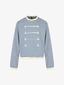 BLACK ENERGY | Striped Frog Button Sweatshirt in Blue - front view