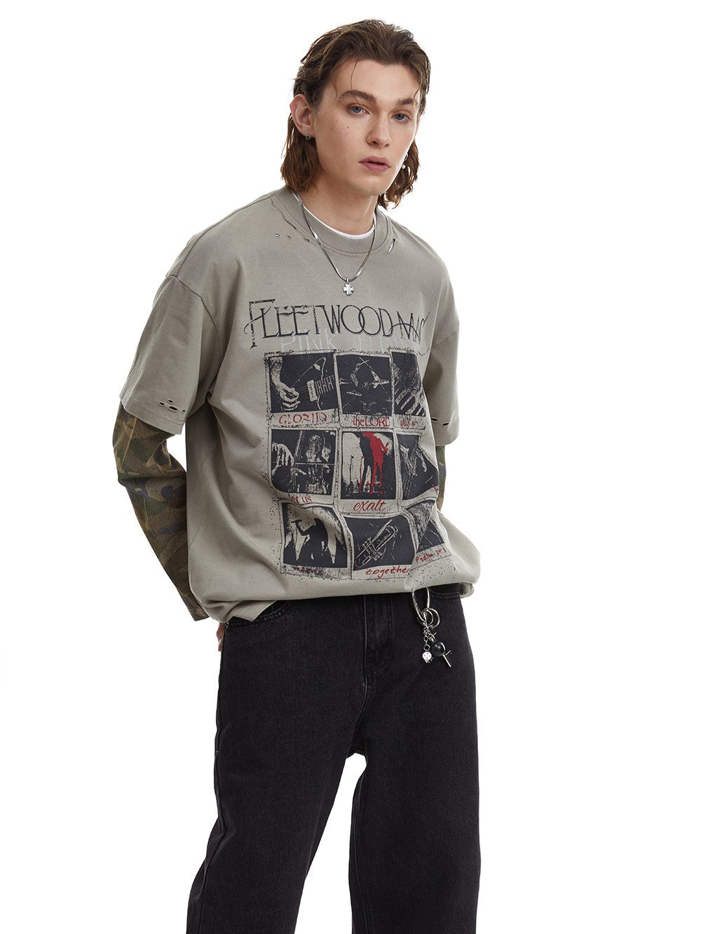 CHANYOOU | Photo Grid Camo Sleeve Sweatshirt - product detail
