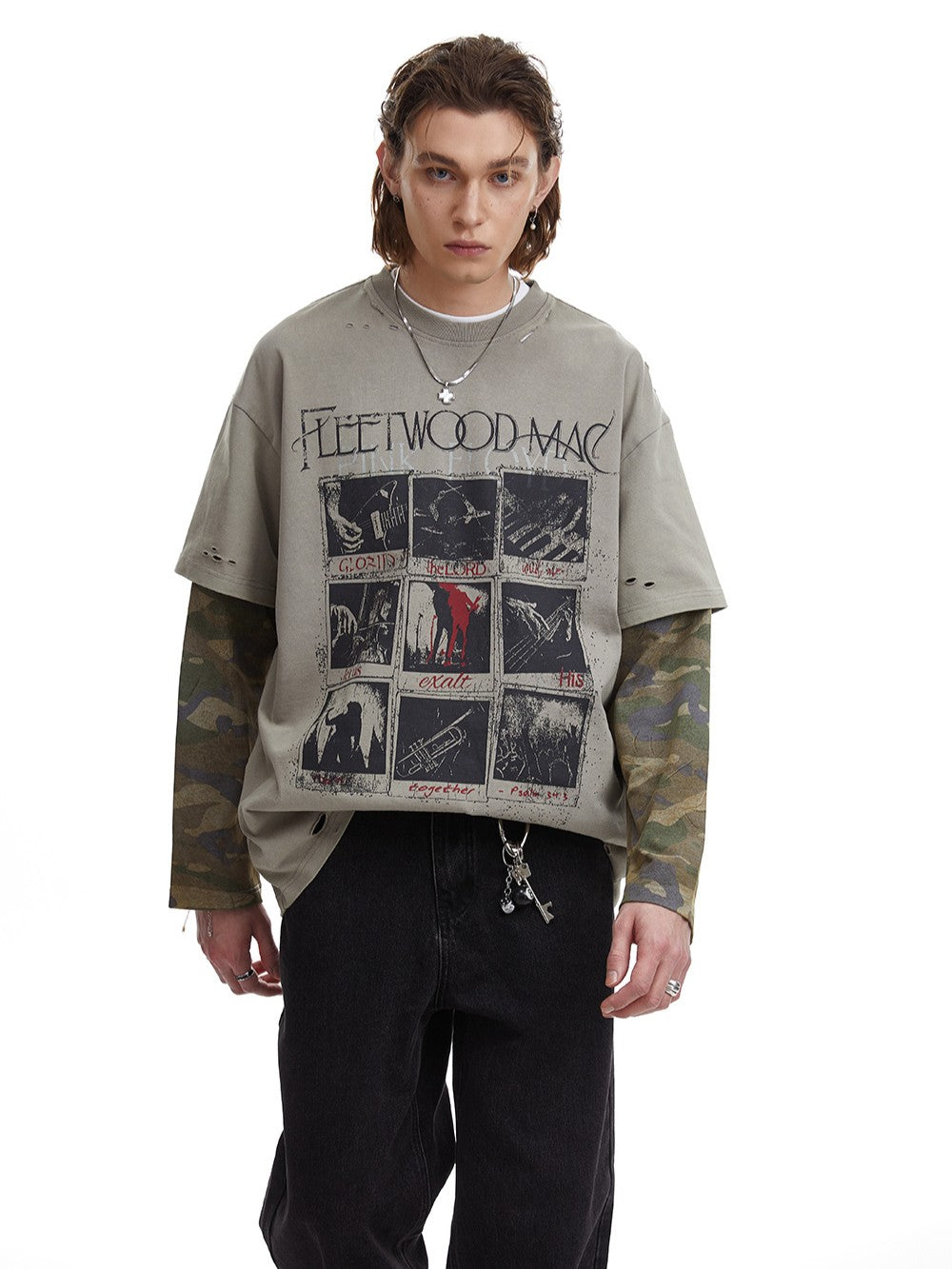 CHANYOOU | Photo Grid Camo Sleeve Sweatshirt - product detail