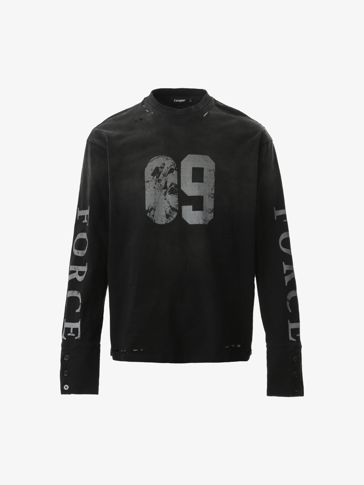 CHANYOOU | Distressed Number 09 Sweatshirt in Black - front view