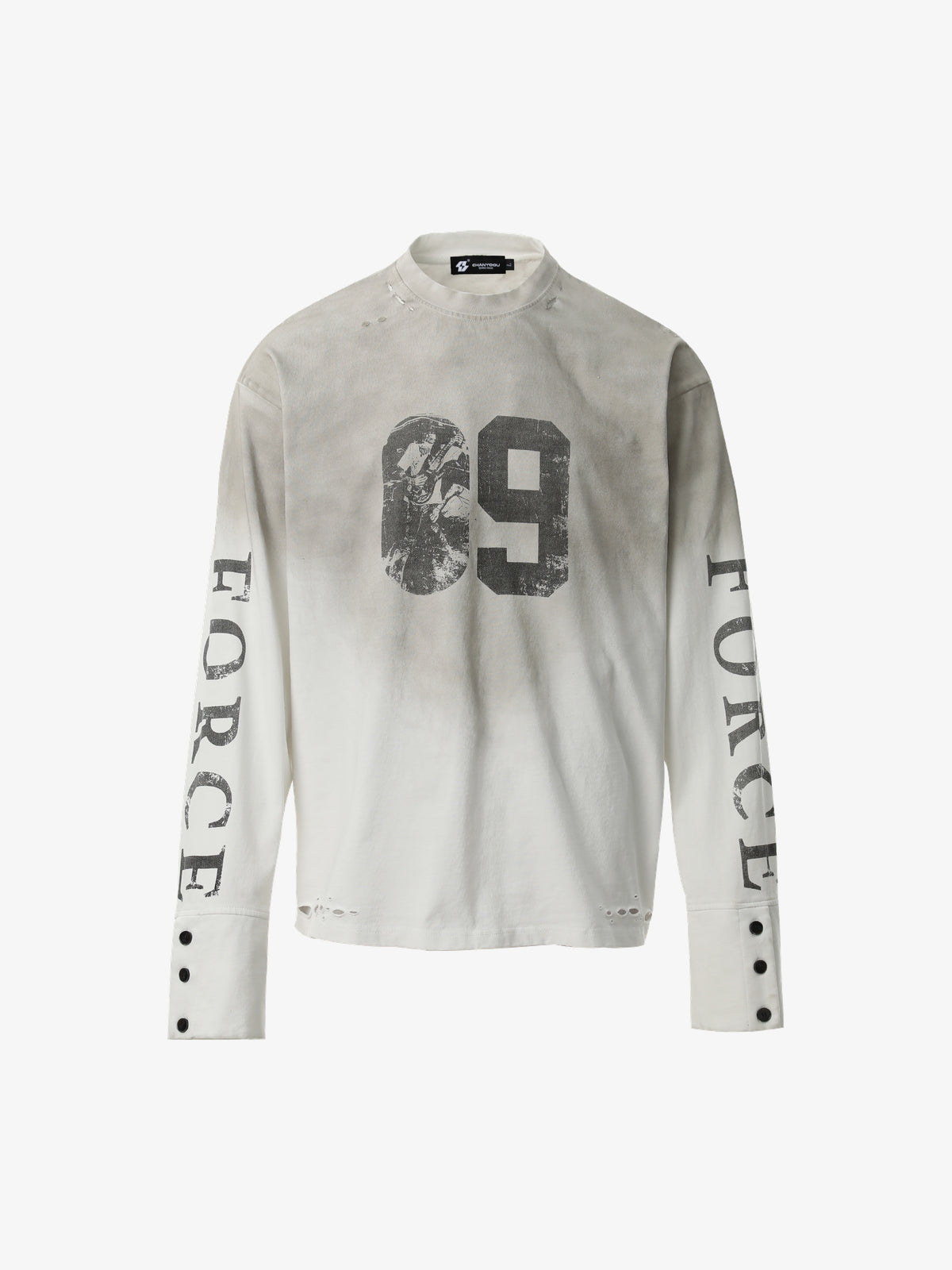 CHANYOOU | Distressed Number 09 Sweatshirt in Gray - front view