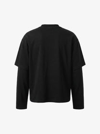 DEHZ | Gothic Cross Layered Sleeve Sweatshirt in Black - back view