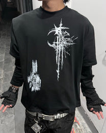 DEHZ | Gothic Cross Layered Sleeve Sweatshirt - product detail