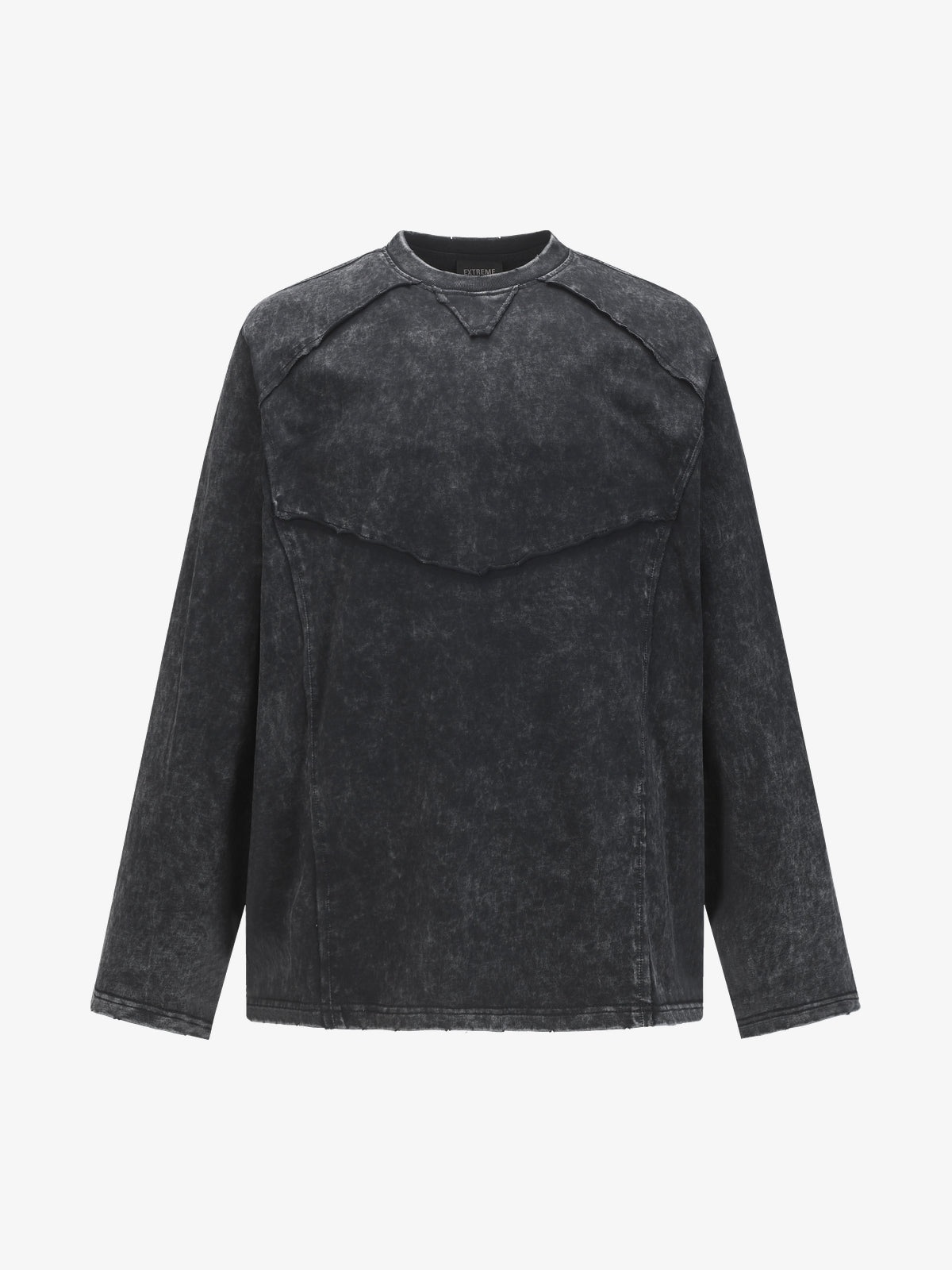 EXTREME CAUSE | Washed Panel Seam Sweatshirt in Black - front view