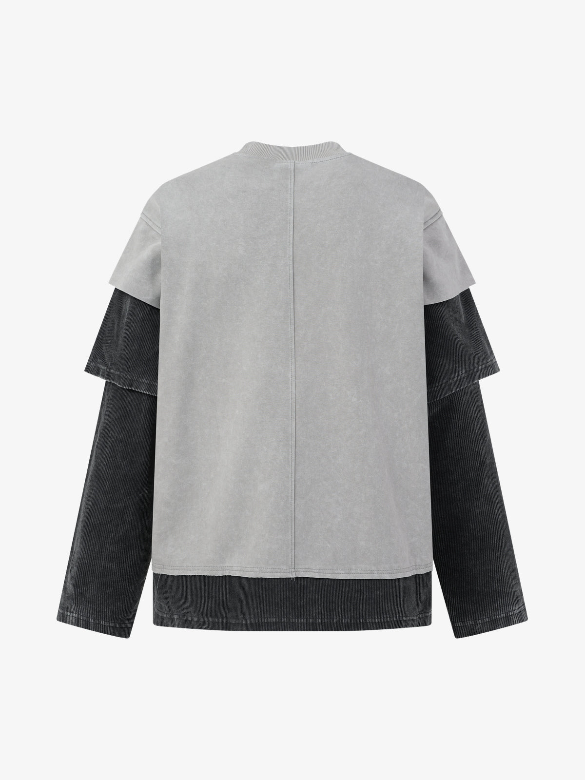 EXTREME CAUSE | Distressed Layered Sleeve Sweatshirt in Gray - back view