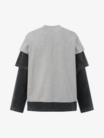 EXTREME CAUSE | Distressed Layered Sleeve Sweatshirt in Gray - back view
