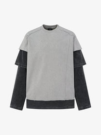 EXTREME CAUSE | Distressed Layered Sleeve Sweatshirt in Gray - front view