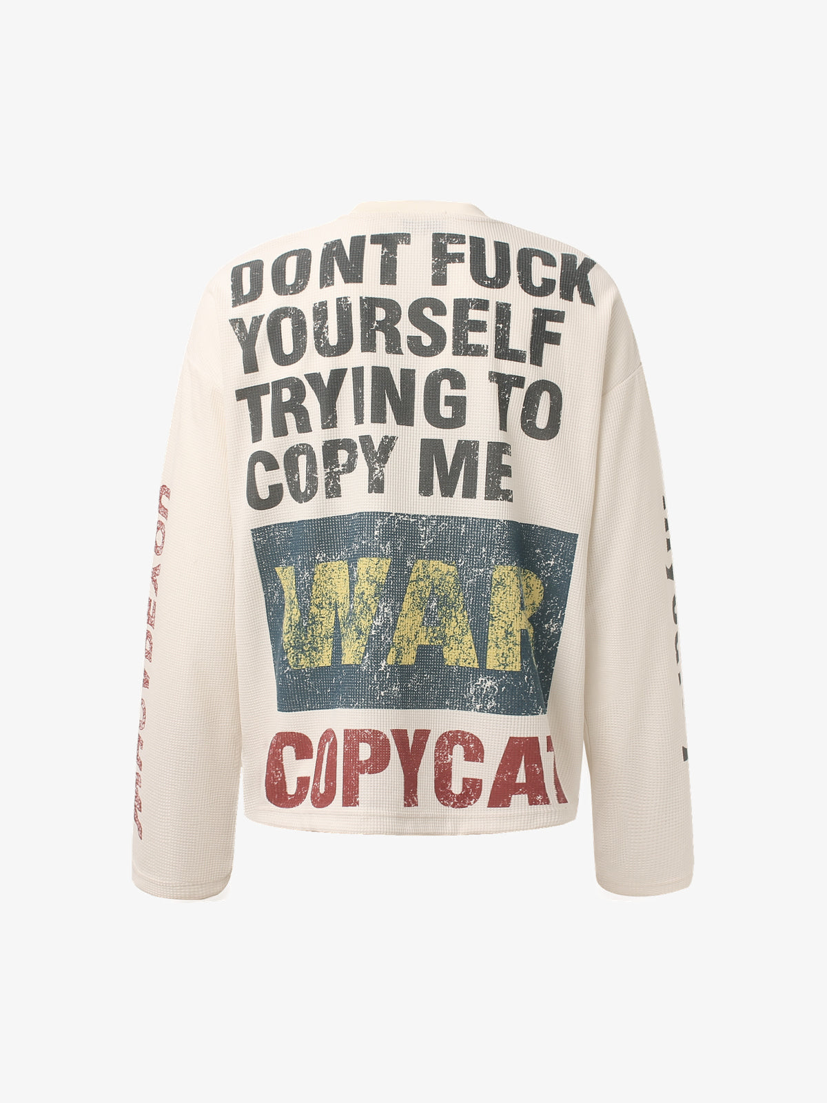 GLFS | Statement Text Collage Waffle Sweatshirt in Beige - back view