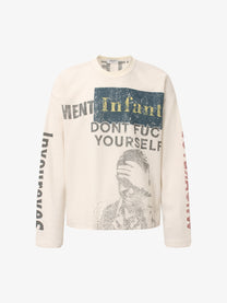 GLFS | Statement Text Collage Waffle Sweatshirt in Beige - front view