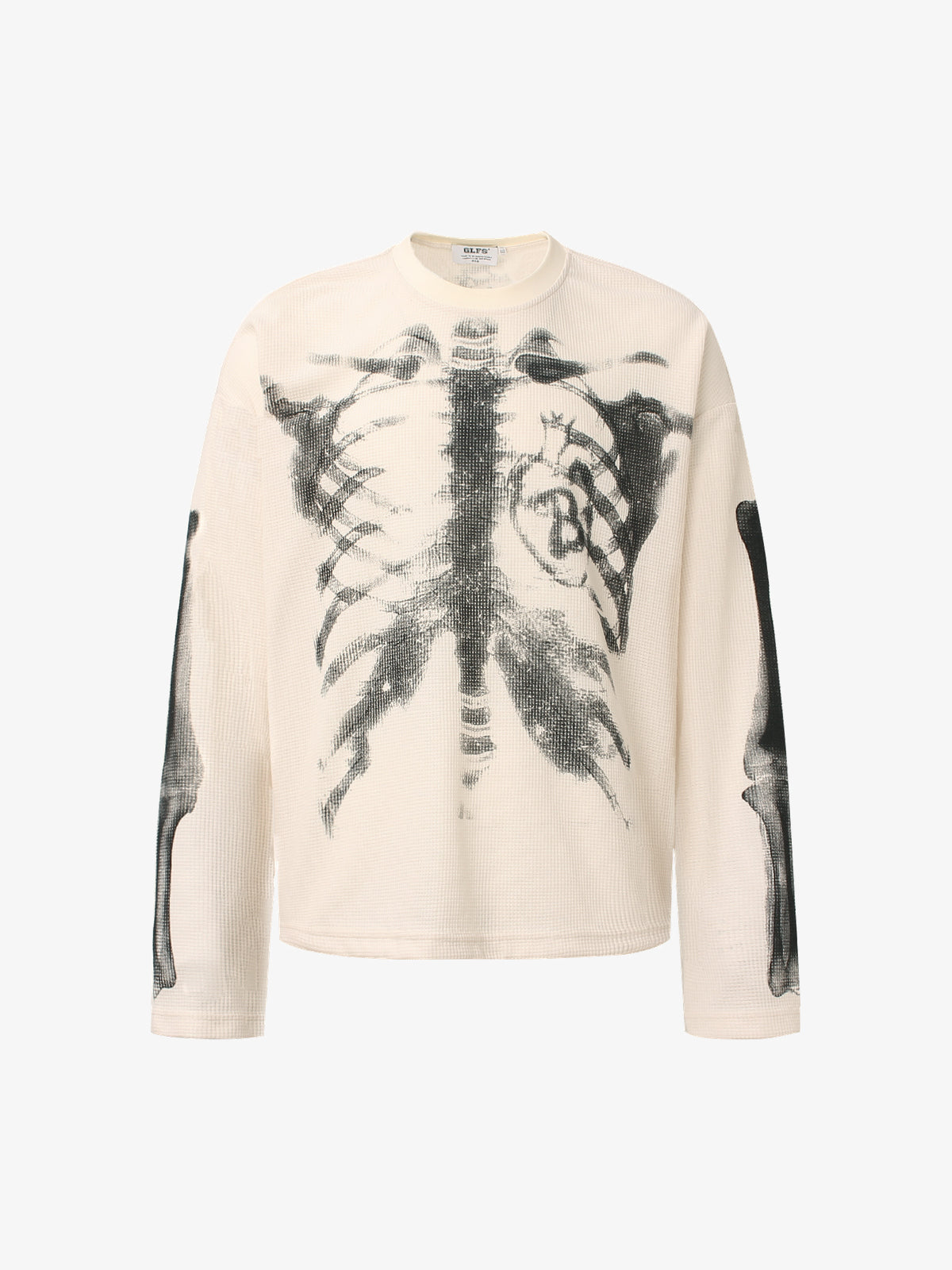 GLFS | Skeleton Ribcage Waffle Sweatshirt in Beige - front view