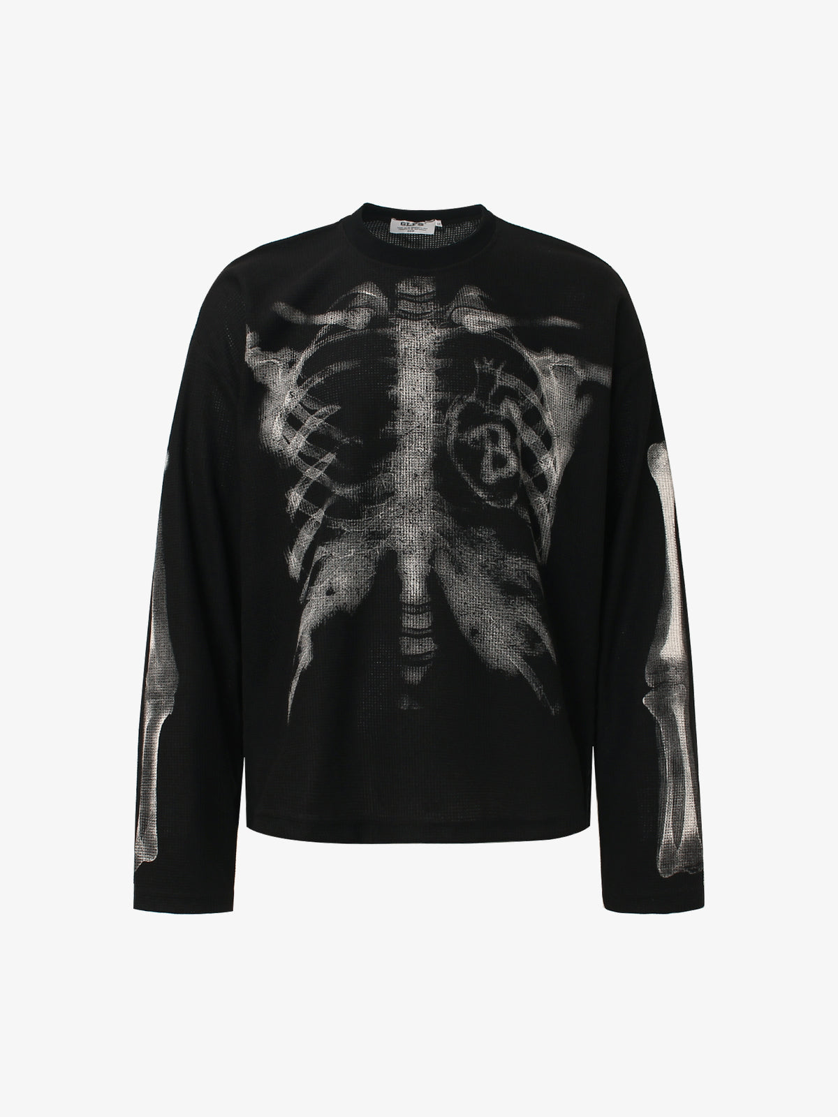 GLFS | Skeleton Ribcage Waffle Sweatshirt in Black - front view