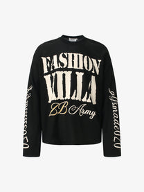 GLFS | Fashion Villa Waffle Sweatshirt in Black - front view