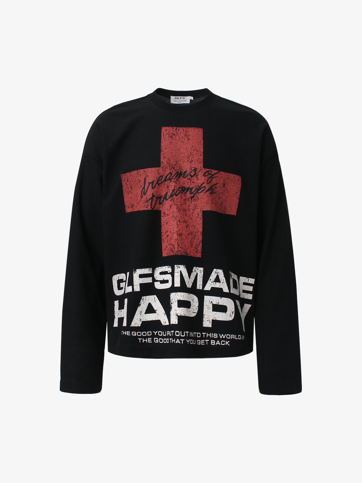 GLFS | Statement Cross Print Sweatshirt in Black - front view