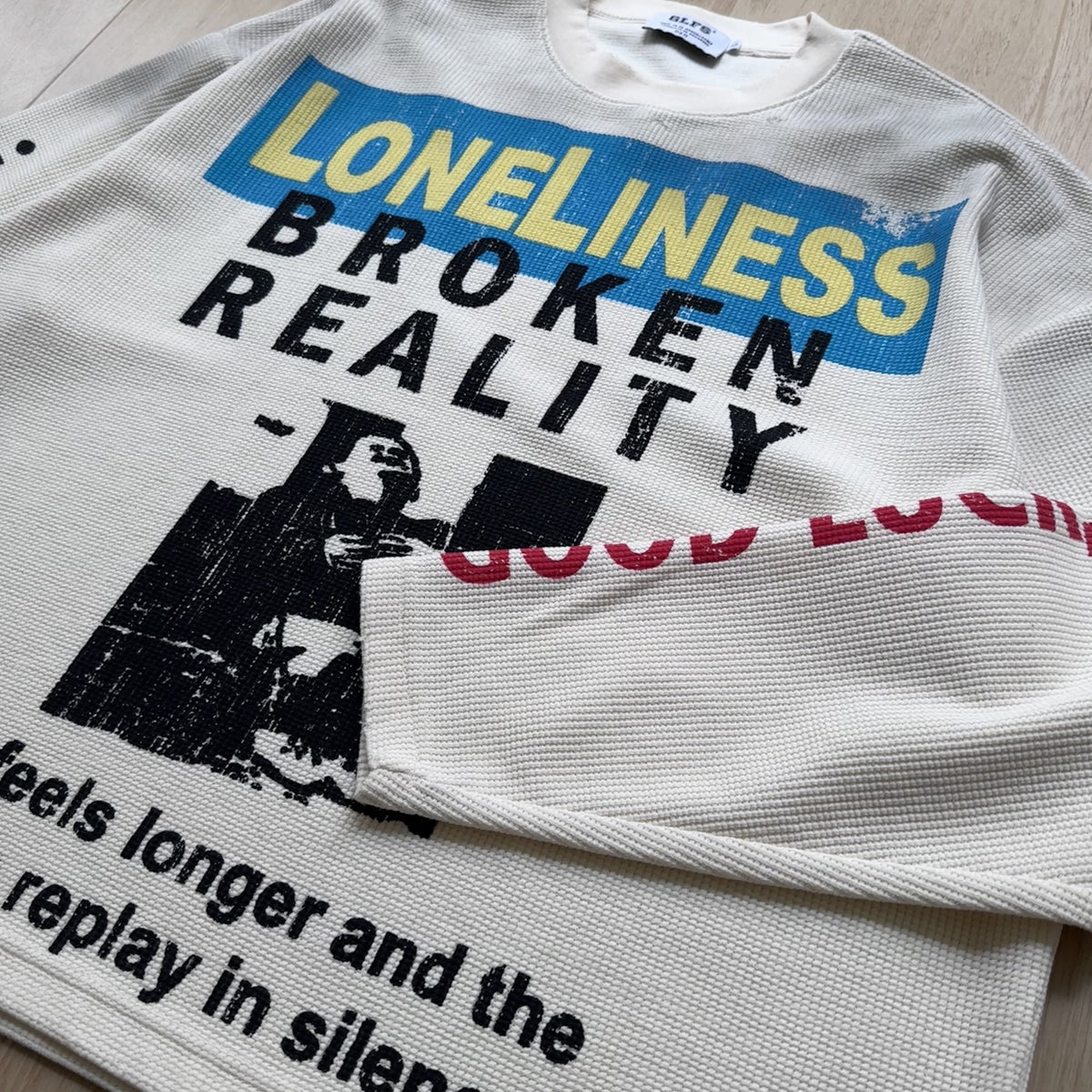 GLFS | Loneliness Text Collage Waffle Sweatshirt - product detail