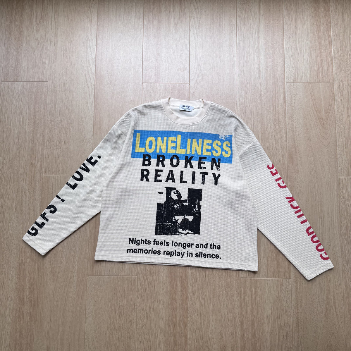 GLFS | Loneliness Text Collage Waffle Sweatshirt - product detail