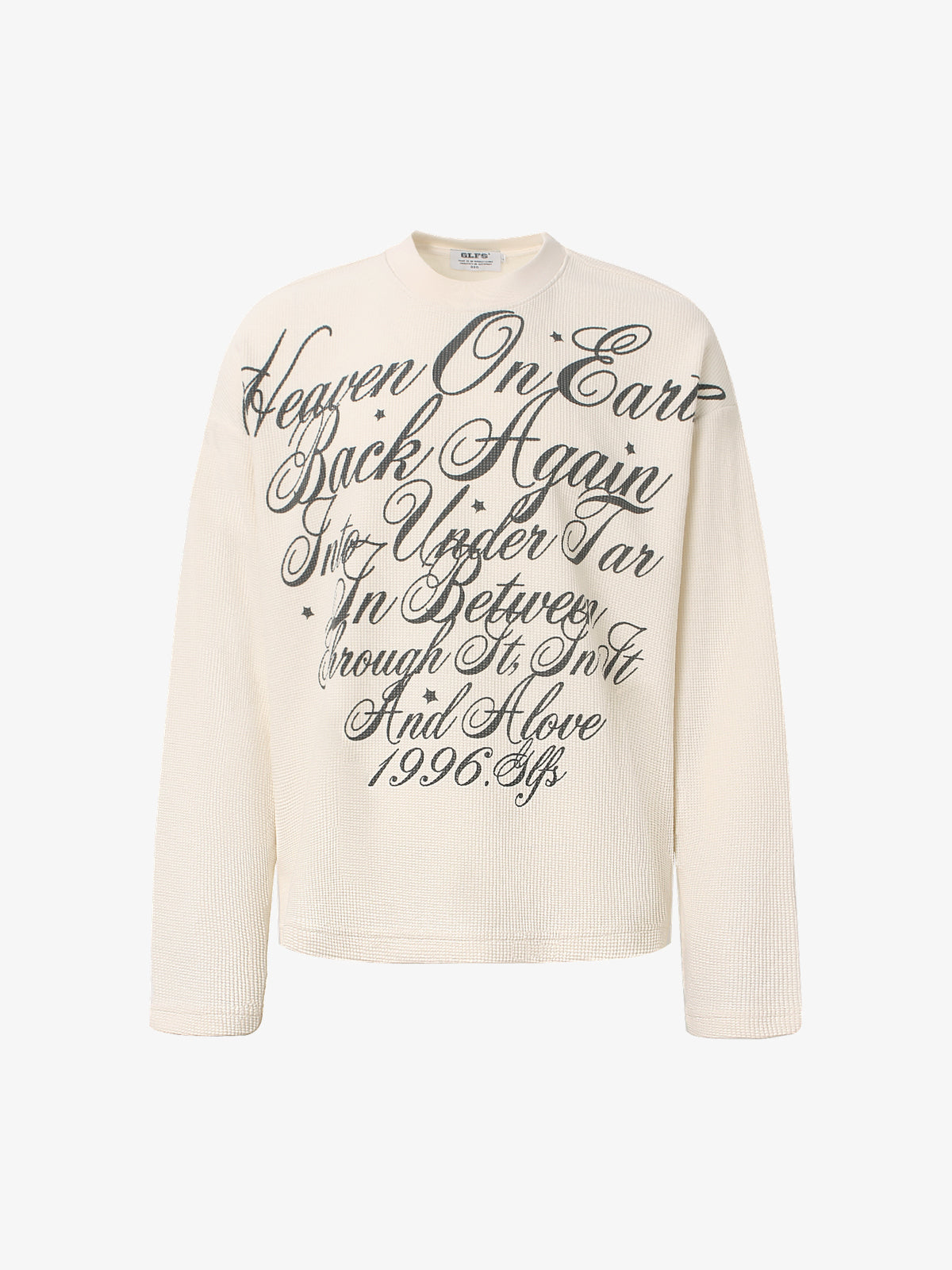 GLFS | Flowing Script Waffle Sweatshirt in Cream - front view