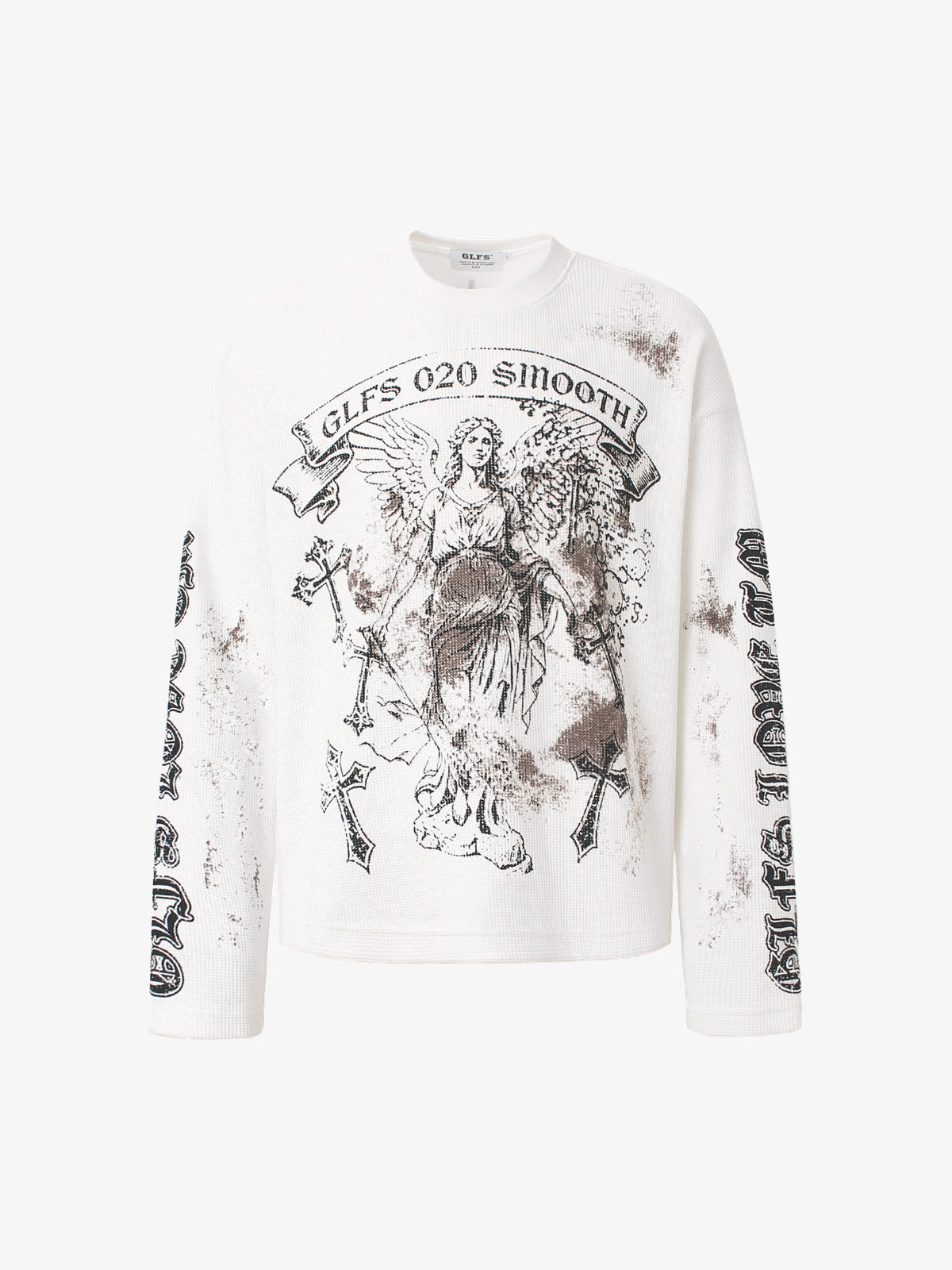 GLFS | Gothic Figure Cross Print Sweatshirt in White - front view