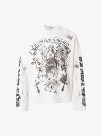 GLFS | Gothic Figure Cross Print Sweatshirt in White - front view