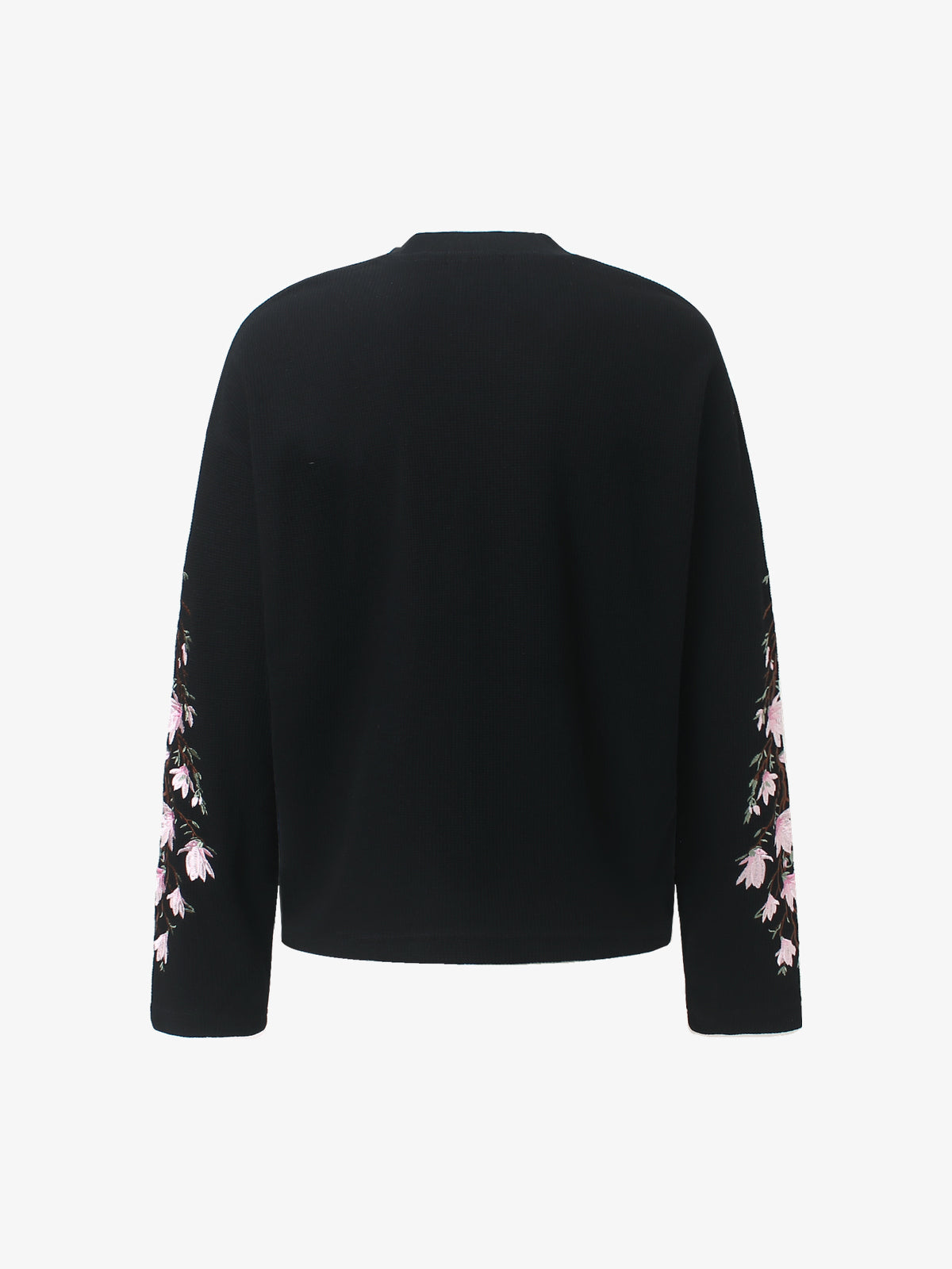 GLFS | Floral Embroidered Sleeve Sweatshirt in Black - back view