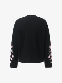 GLFS | Floral Embroidered Sleeve Sweatshirt in Black - back view