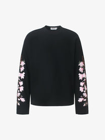GLFS | Floral Embroidered Sleeve Sweatshirt in Black - front view