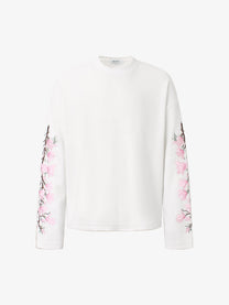 GLFS | Floral Embroidered Sleeve Sweatshirt in White - front view