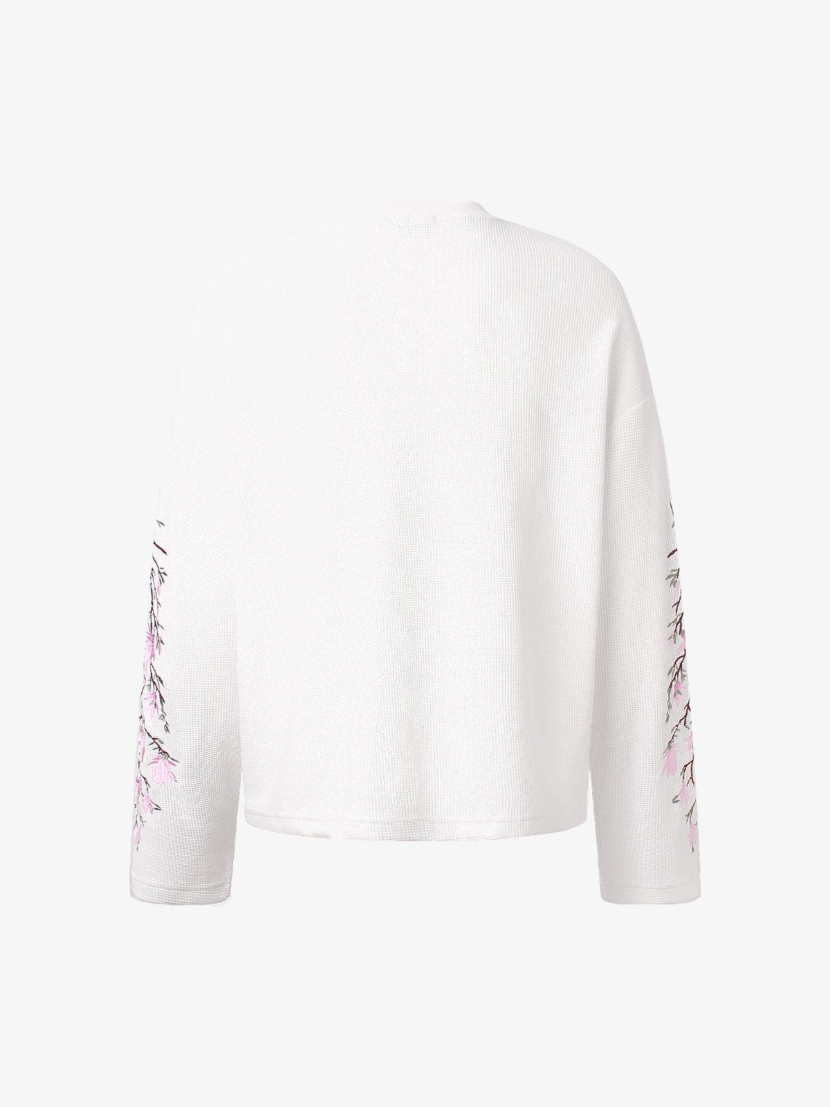 GLFS | Floral Embroidered Sleeve Sweatshirt in White - back view
