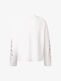 GLFS | Floral Embroidered Sleeve Sweatshirt in White - back view