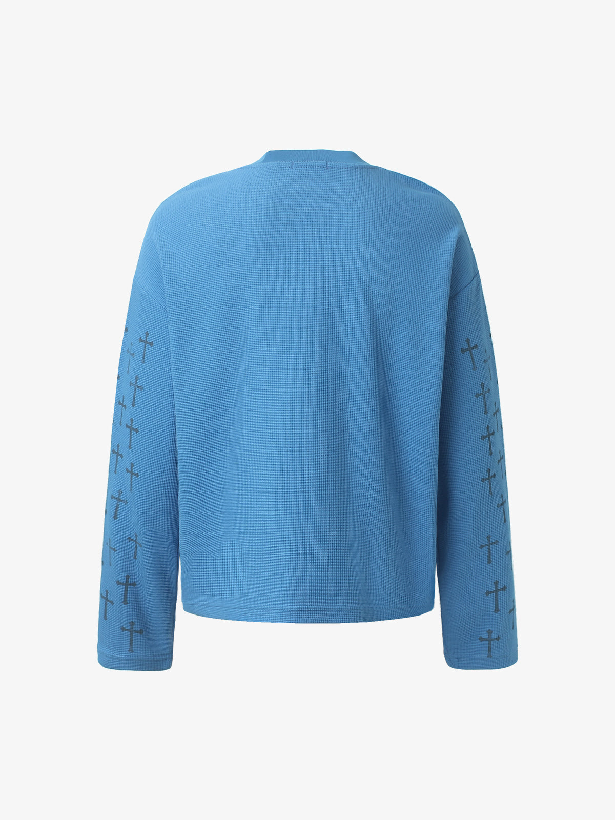 GLFS | Cross Sleeve Slogan Sweatshirt in Blue - back view