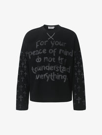 GLFS | Cross Sleeve Slogan Sweatshirt in Black - front view