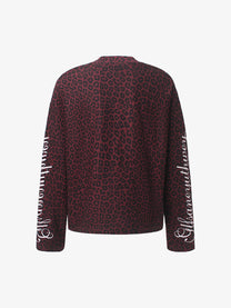 GLFS | Leopard Print Script Sleeve Sweatshirt in Burgundy - back view