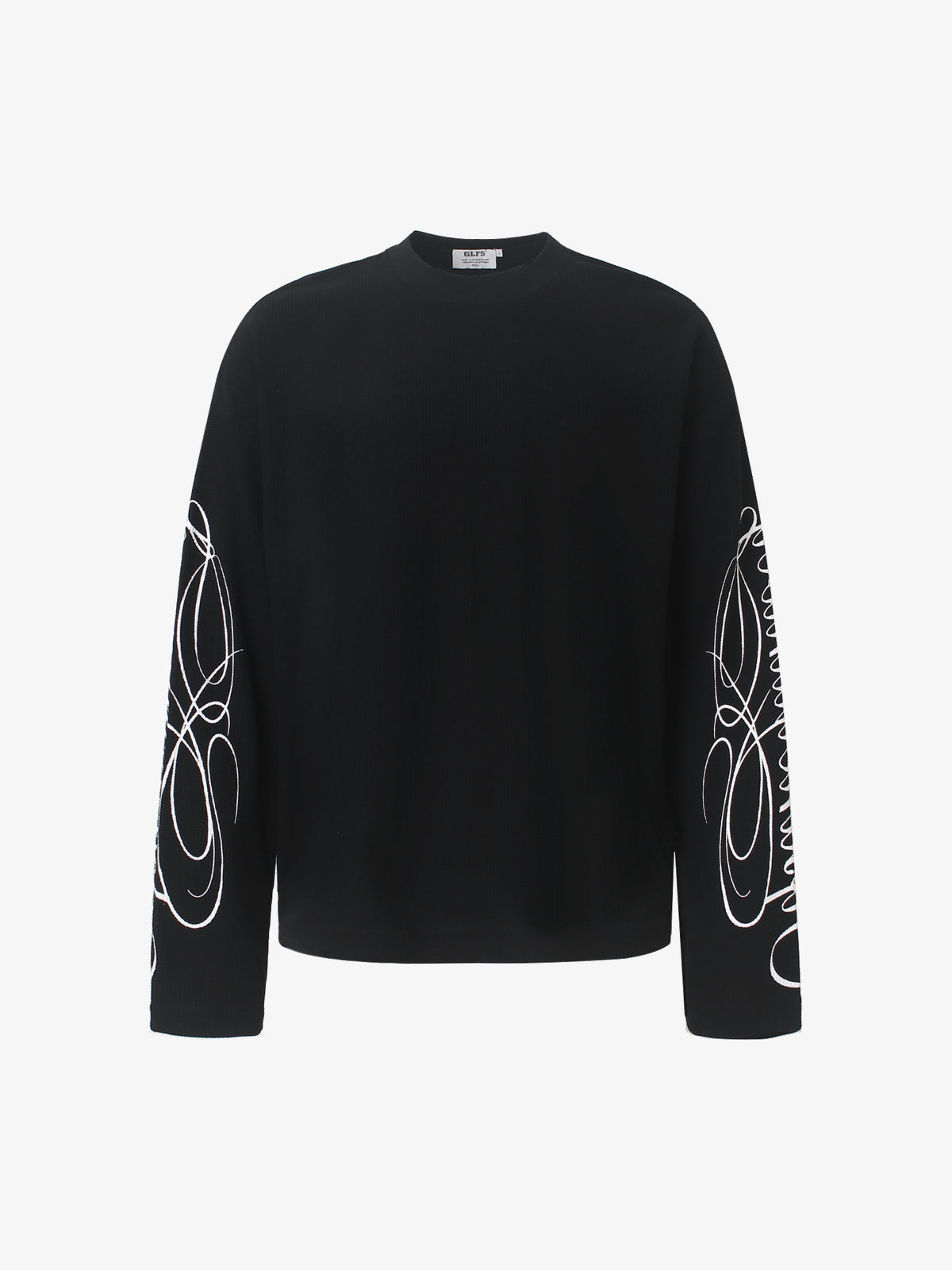 GLFS | Leopard Print Script Sleeve Sweatshirt in Black - front view