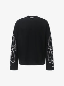GLFS | Leopard Print Script Sleeve Sweatshirt in Black - front view