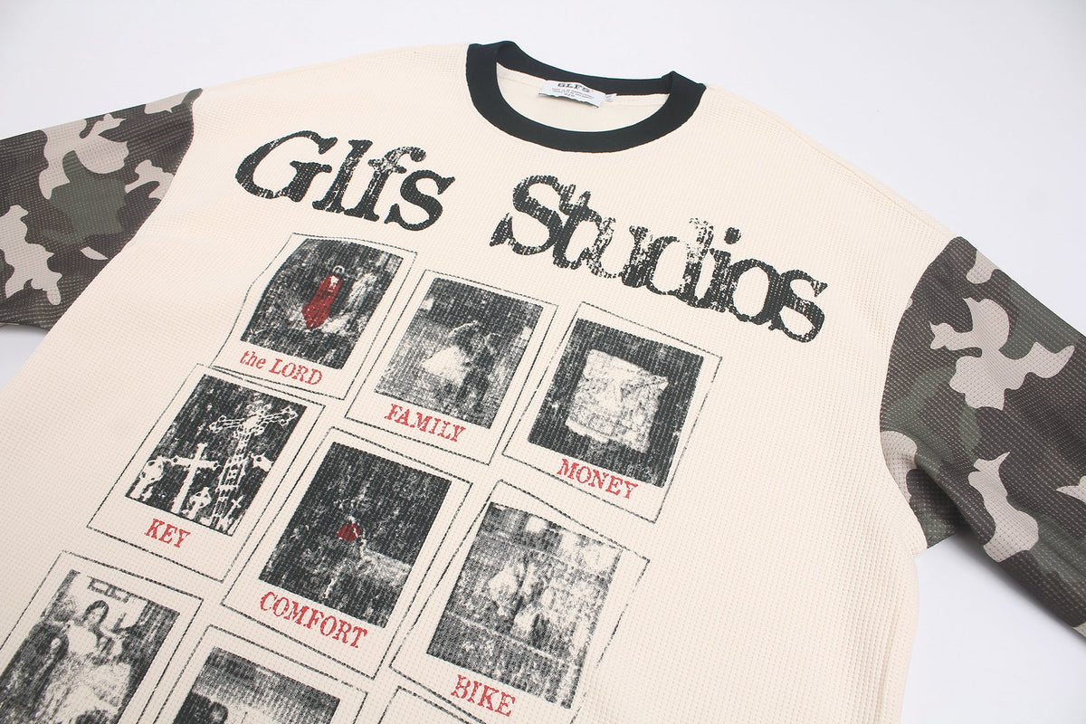 GLFS | Newspaper Collage Camo Sleeve Sweatshirt - product detail