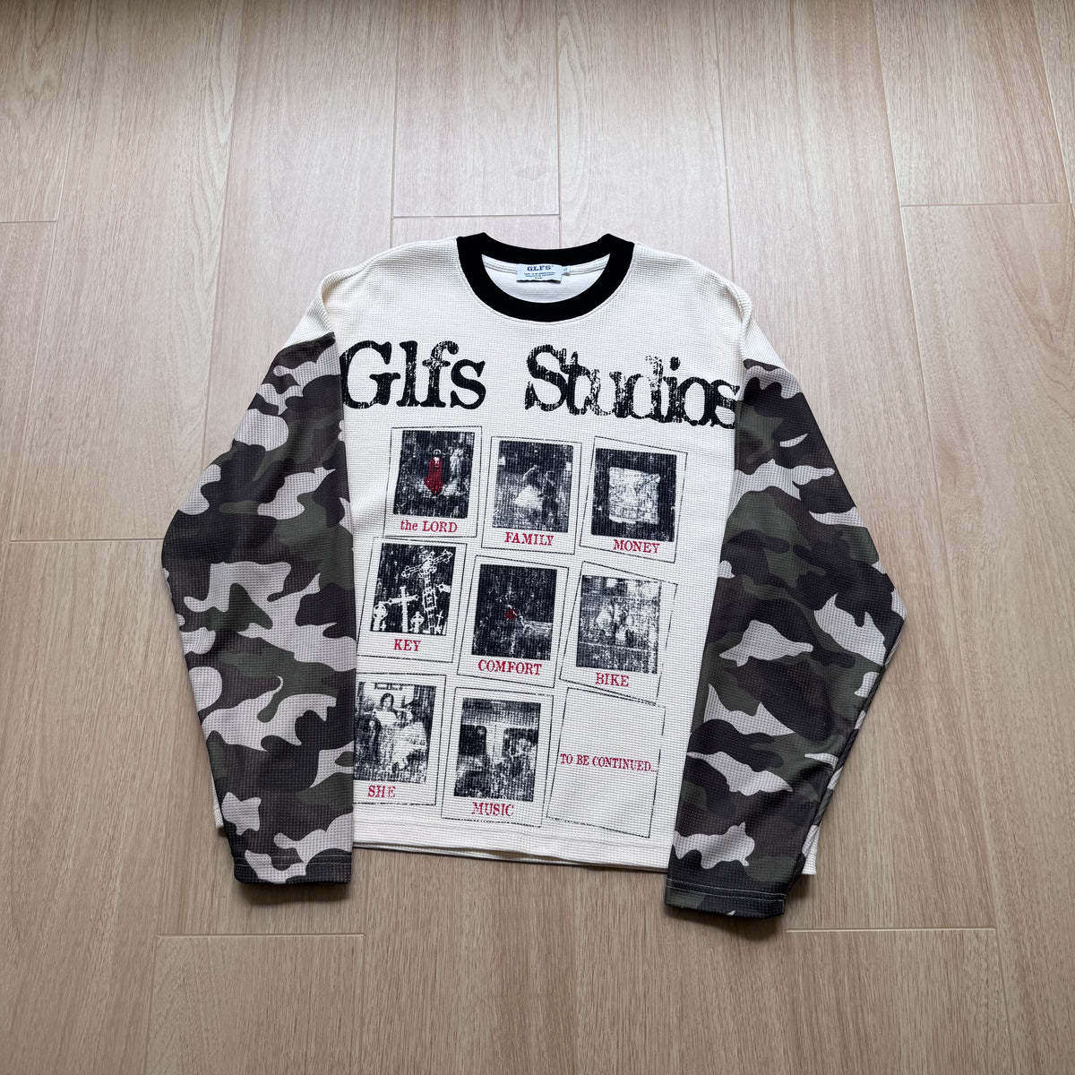 GLFS | Newspaper Collage Camo Sleeve Sweatshirt - product detail