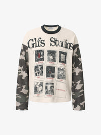 GLFS | Newspaper Collage Camo Sleeve Sweatshirt