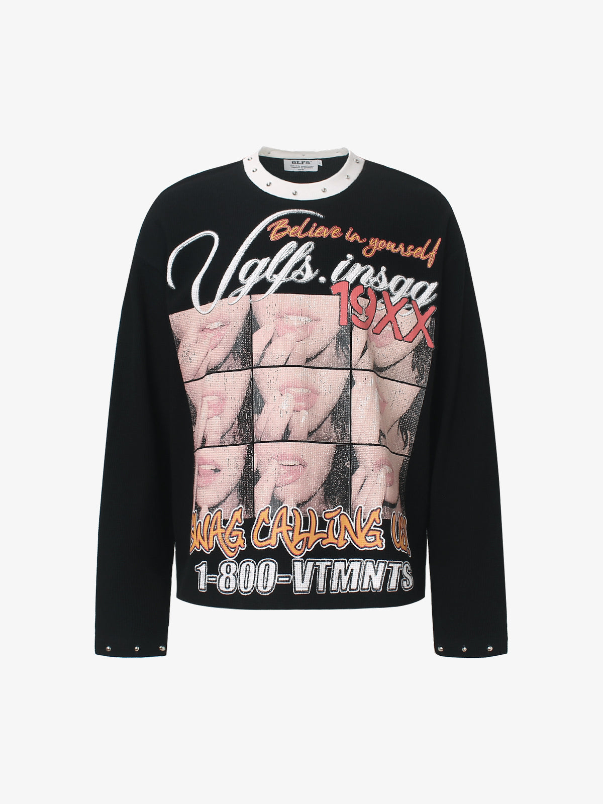 GLFS | Studded Lip Collage Sweatshirt in Black - front view