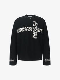 GLFS | Studded Leopard Cross Sweatshirt in Black - front view