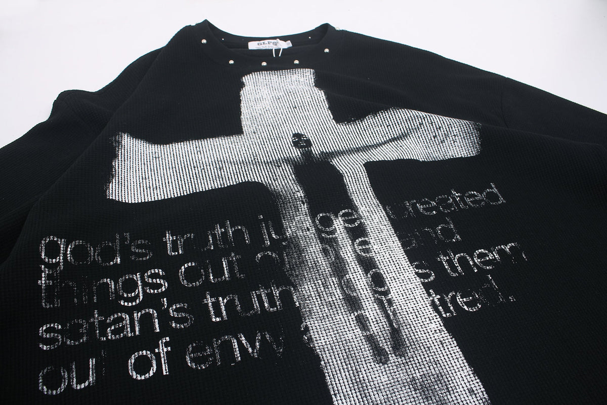 GLFS | Studded Distressed Cross Sweatshirt - product detail