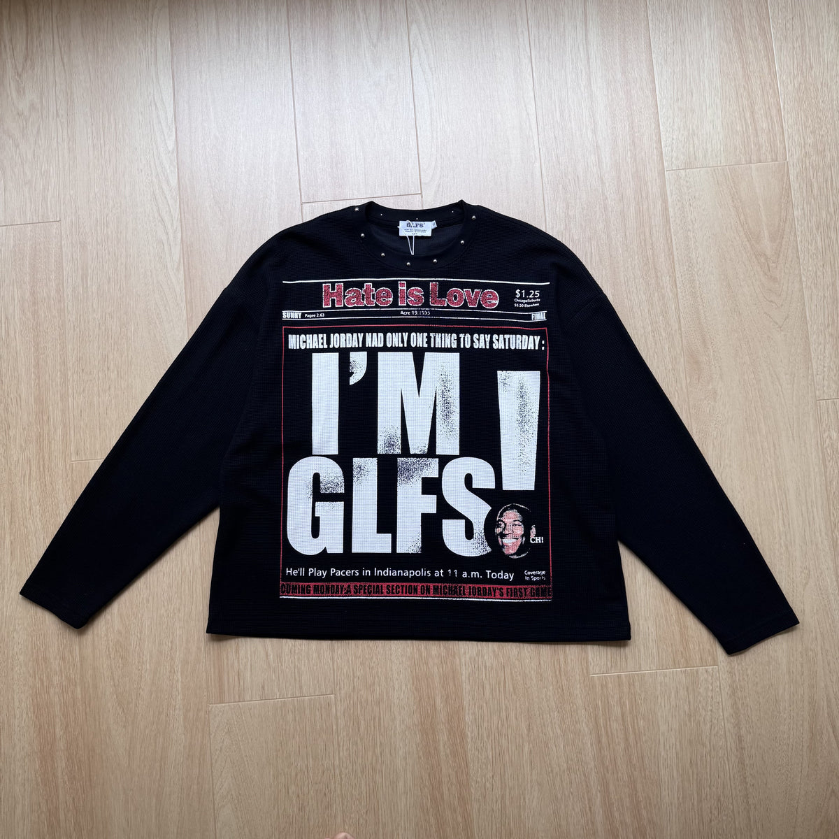 GLFS | Studded Newspaper Print Sweatshirt - product detail