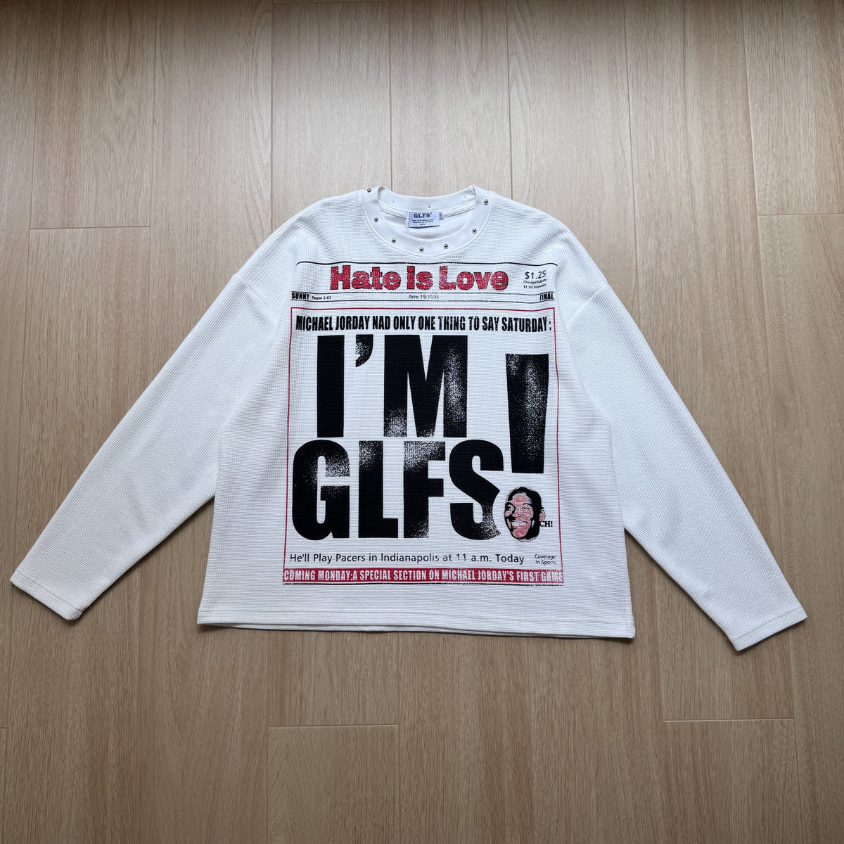 GLFS | Studded Newspaper Print Sweatshirt - product detail