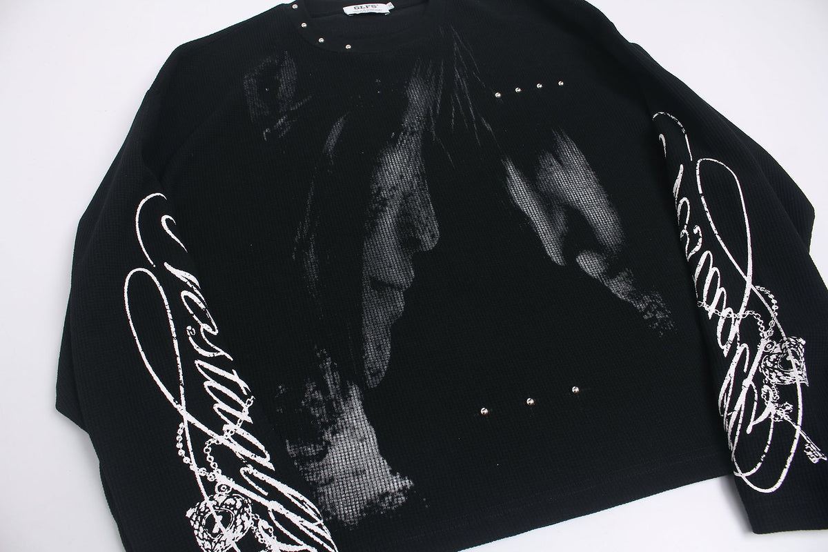 GLFS | Studded Shadow Figure Waffle Sweatshirt - product detail