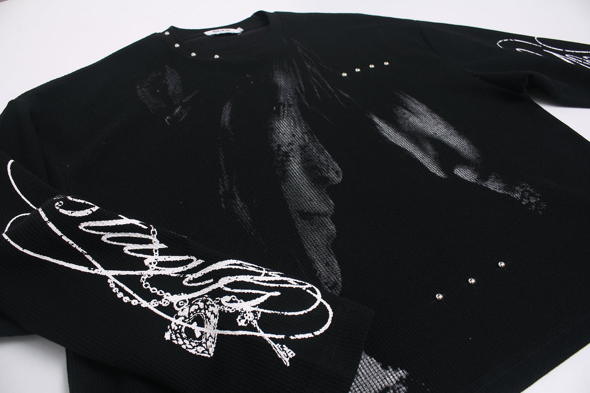 GLFS | Studded Shadow Figure Waffle Sweatshirt - product detail