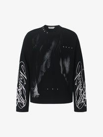 GLFS | Studded Shadow Figure Waffle Sweatshirt in Black - front view