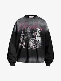 INSERROR MAFA | Distressed Dog Collage Sweatshirt in Black - front view