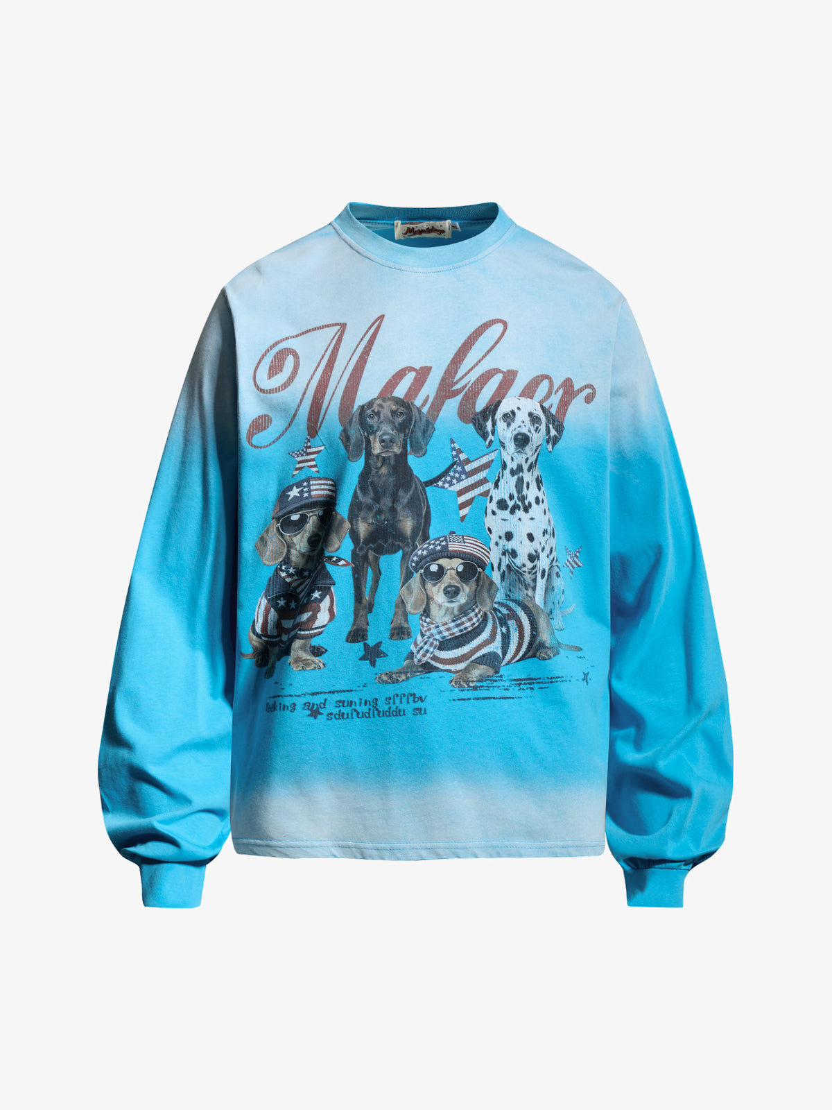 INSERROR MAFA | Distressed Dog Collage Sweatshirt in Blue - front view