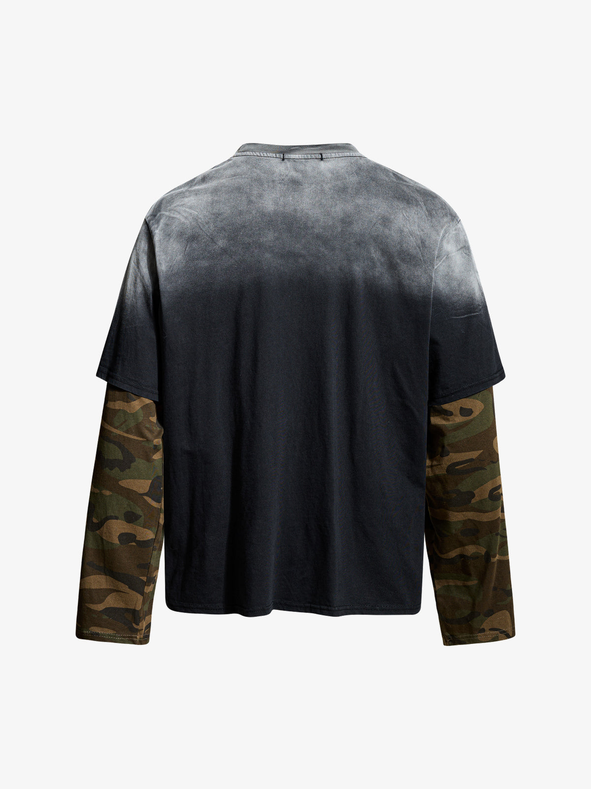 INSERROR MAFA | Distressed Figure Layered Sleeve Sweatshirt in Black - back view