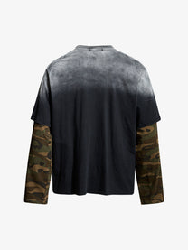 INSERROR MAFA | Distressed Figure Layered Sleeve Sweatshirt in Black - back view